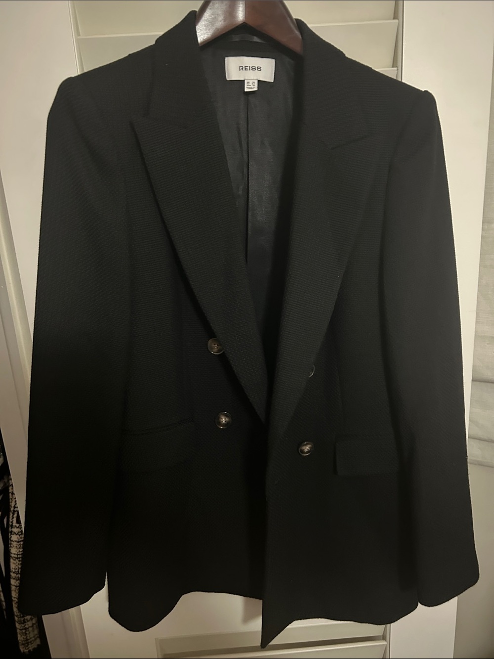 Reiss Black Double-Breasted Textured Blazer